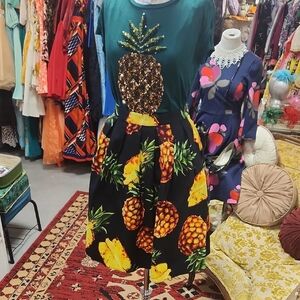 Pineapple Print Skirt in Green and Black